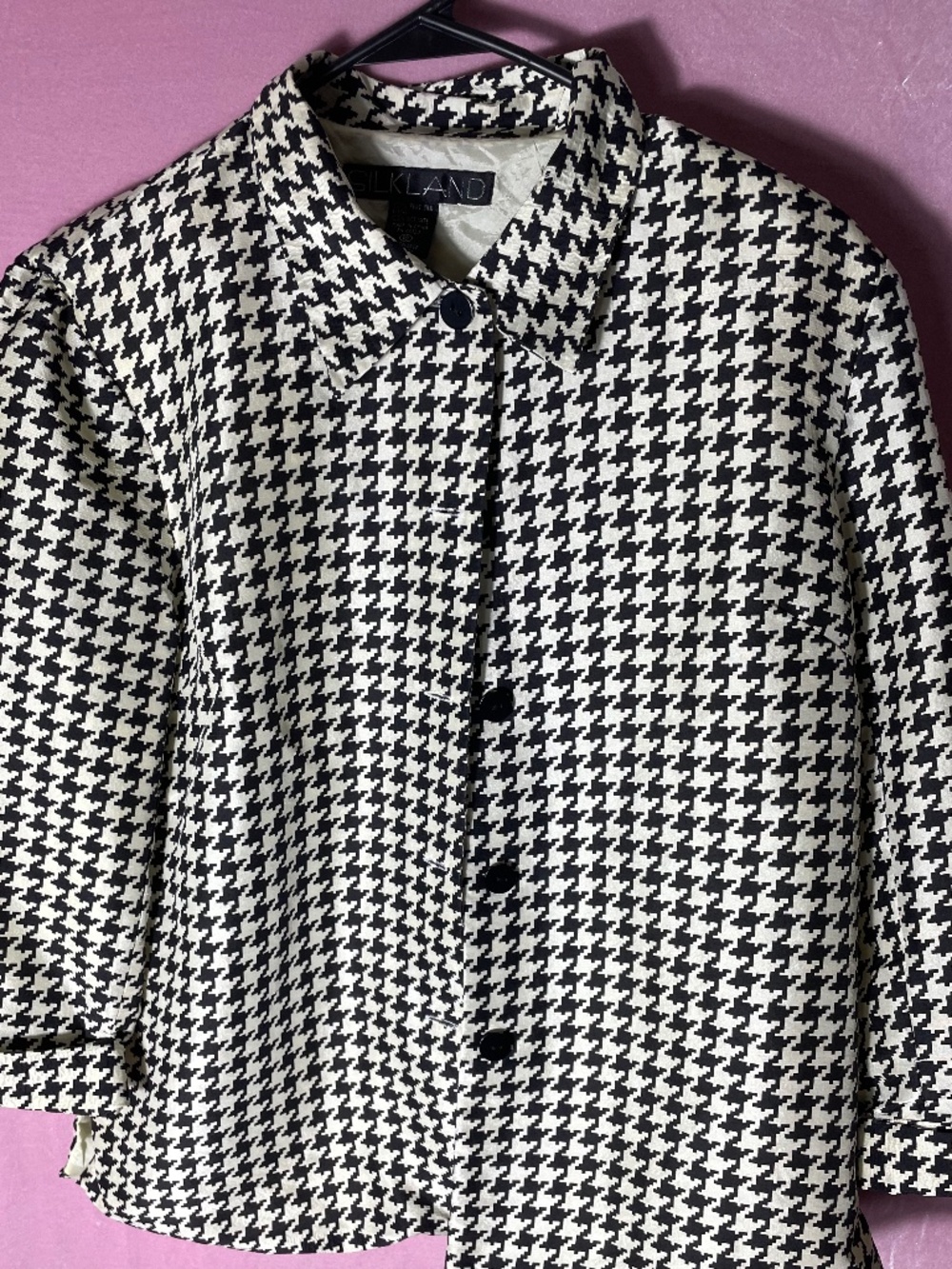 VINTAGE 90's Silkland houndstooth jacket, mid-length sleeve, button down  Sz.10